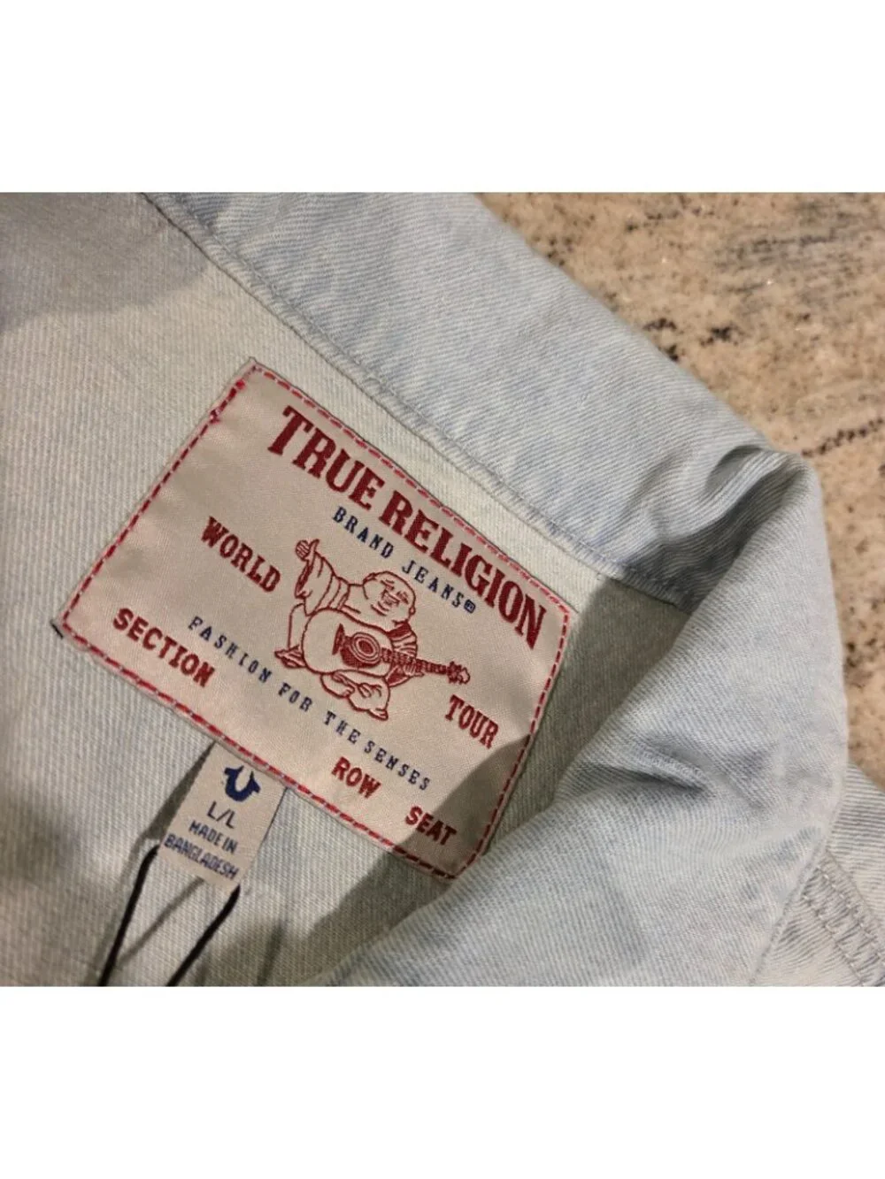 New! True Religion Trucker Jacket Mens Size L Jesse SN Light Wash Denim Cotton
